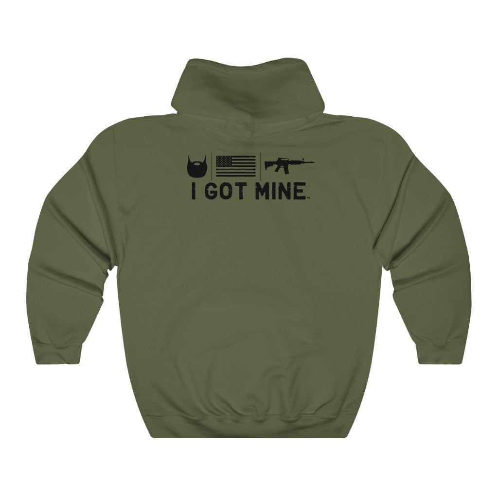 I GOT MINE Beard/Flag/AR Hoodie - Army Green (Double-Sided)