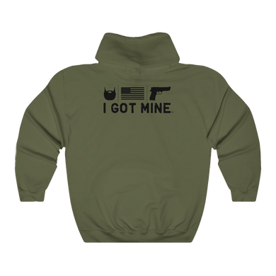 I GOT MINE Beard/Flag/Handgun Hoodie - Army Green (Double-Sided)