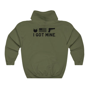 I GOT MINE Beard/Flag/Handgun Hoodie - Army Green (Double-Sided)