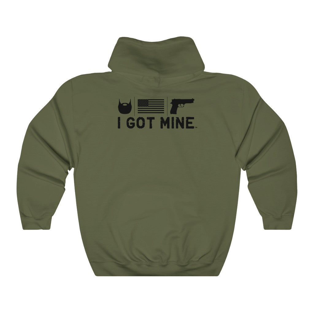 I GOT MINE Beard/Flag/Handgun Hoodie - Army Green (Double-Sided)